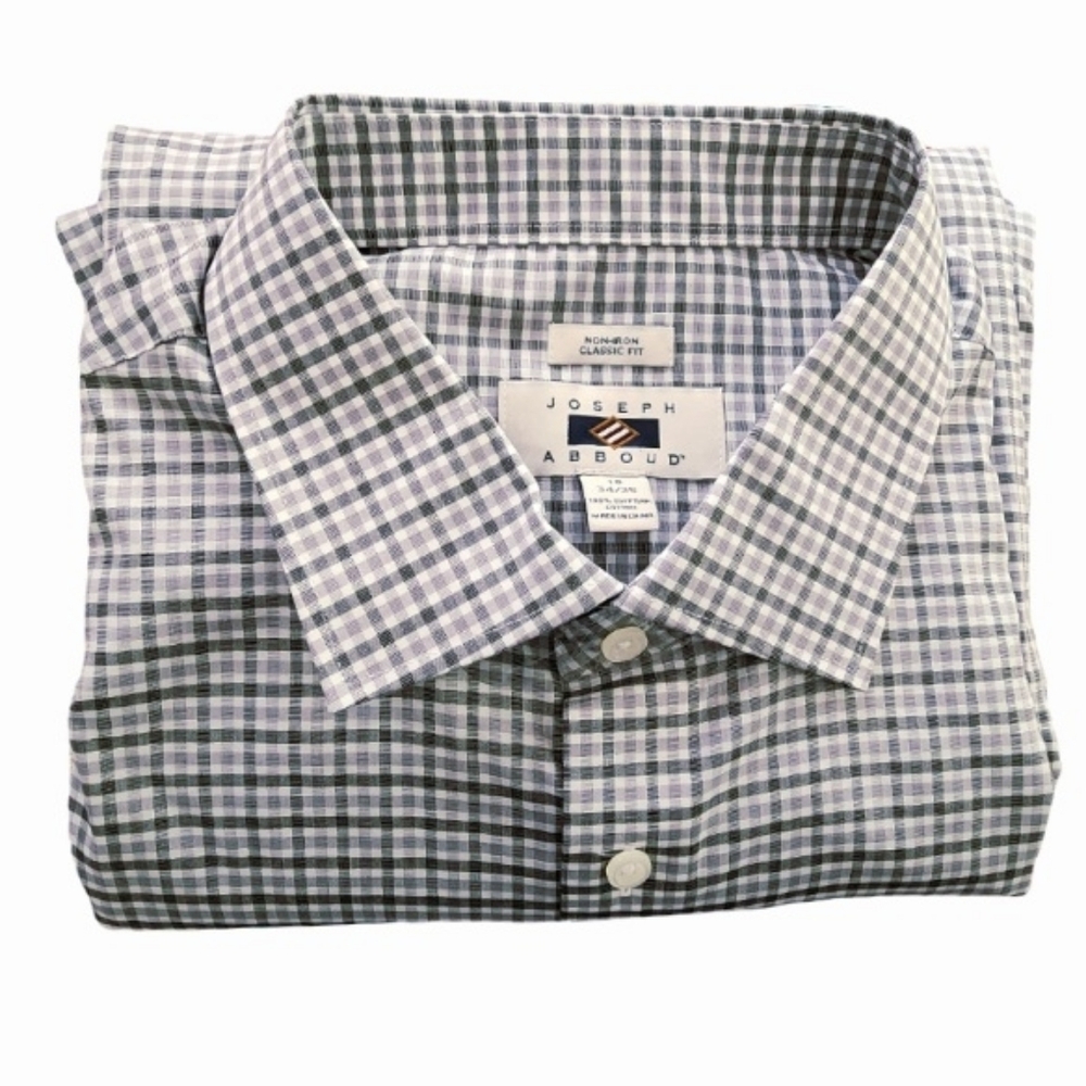 NWT Joseph Abboud Egyptian Cotton Non Iron Check Shirt Men's‎ Size 18 34/35